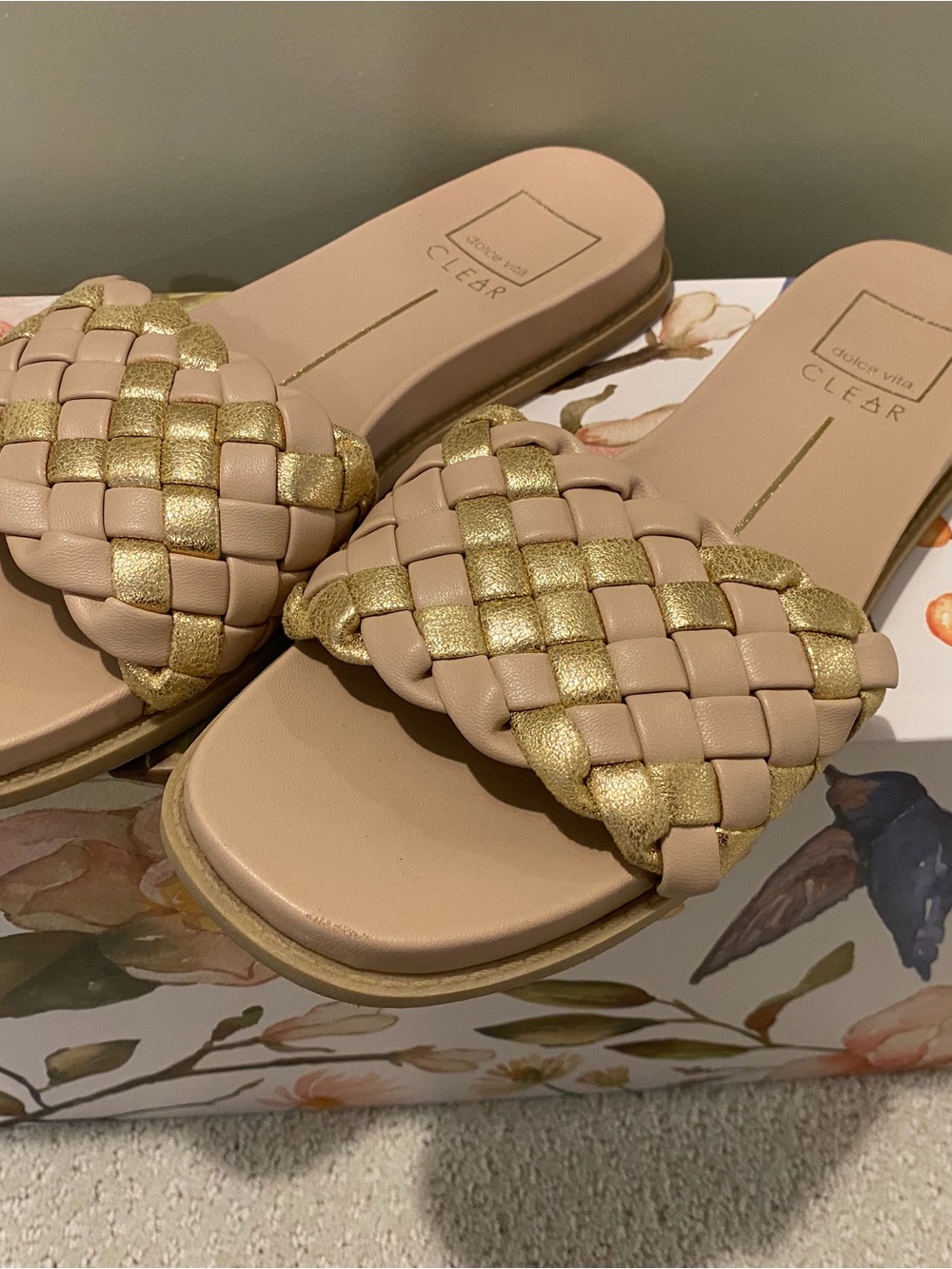 Dolce Vita Nude and Gold Braided Slide Sandals